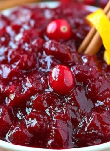 Homemade best ever cranberry sauce served on a festive table