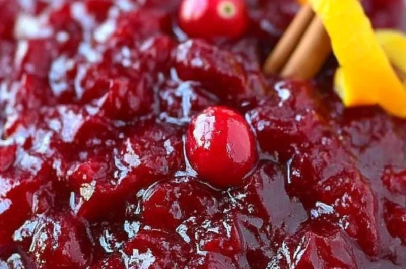 Homemade best ever cranberry sauce served on a festive table