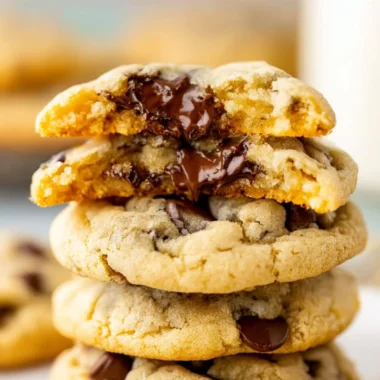 Plate of freshly baked homemade chocolate chip cookies