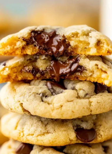 Plate of freshly baked homemade chocolate chip cookies