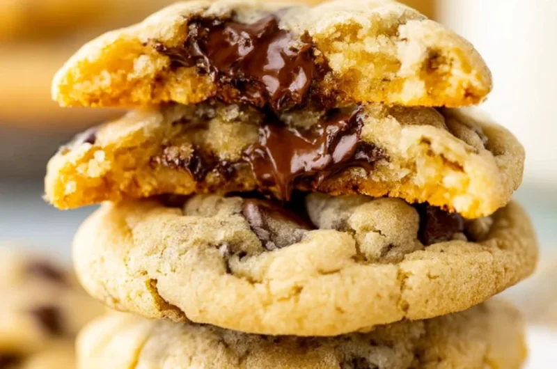 Plate of freshly baked homemade chocolate chip cookies