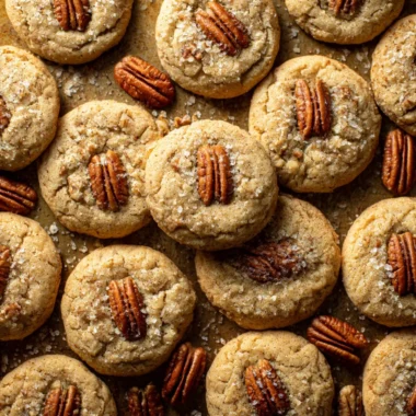 Freshly baked Butter Pecan Cookies with nuts and a golden hue