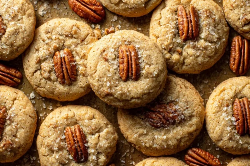 Freshly baked Butter Pecan Cookies with nuts and a golden hue