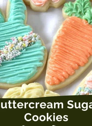 Delicious buttercream sugar cookies with colorful frosting and sprinkles.