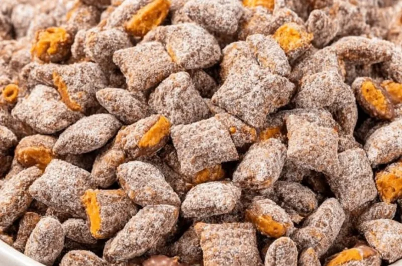 Delicious Butterfinger Puppy Chow snack mix with chocolate and peanut butter
