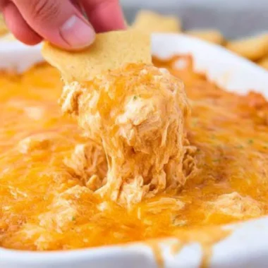Delicious Cheesy Creamy Buffalo Chicken Dip served in a bowl
