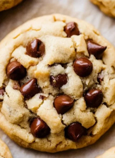 Freshly baked chocolate chip cookies on a cooling rack.