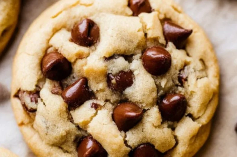 Freshly baked chocolate chip cookies on a cooling rack.
