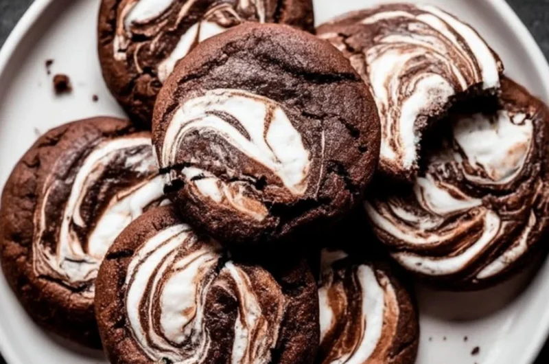 Deliciously baked Chocolate Marshmallow Cookies with gooey marshmallow and chocolate chunks.