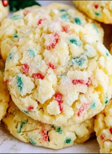 Delicious Christmas Gooey Butter Cookies stacked on a plate