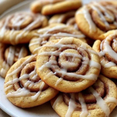 Delicious cinnamon roll cookies with a swirl of cinnamon and icing on top