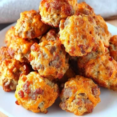 Cozy Bisquick sausage balls on a platter ready to serve