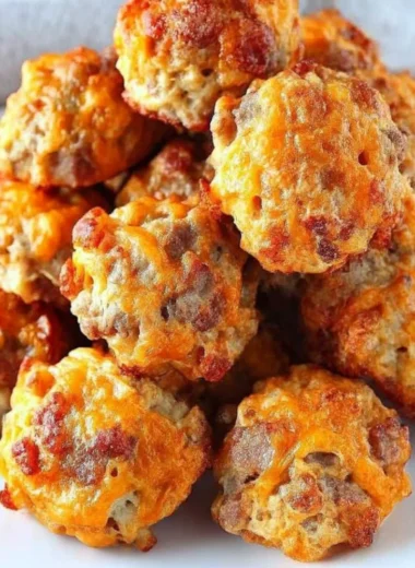 Cozy Bisquick sausage balls on a platter ready to serve