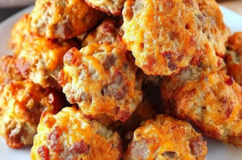Cozy Bisquick sausage balls on a platter ready to serve
