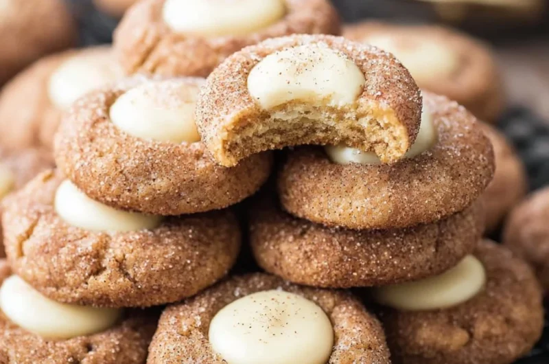 Cozy eggnog snickerdoodle thumbprint cookies decorated for the holidays.