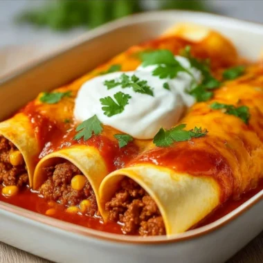 Cozy ground beef enchiladas served with toppings for a family dinner