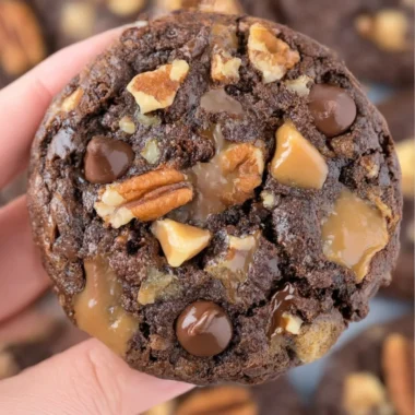 Delicious homemade turtle cookies with caramel and pecans