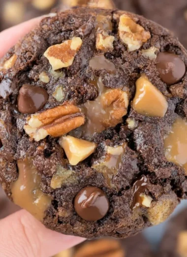 Delicious homemade turtle cookies with caramel and pecans