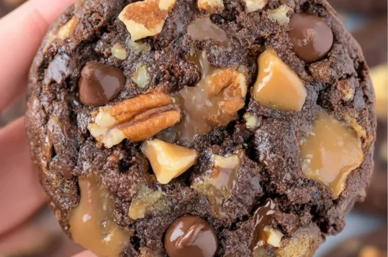Delicious homemade turtle cookies with caramel and pecans