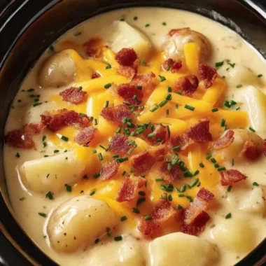Delicious Crock Pot Crack Potato Soup with creamy potatoes and toppings