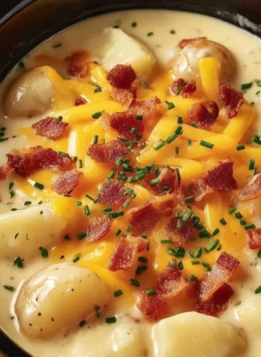 Delicious Crock Pot Crack Potato Soup with creamy potatoes and toppings