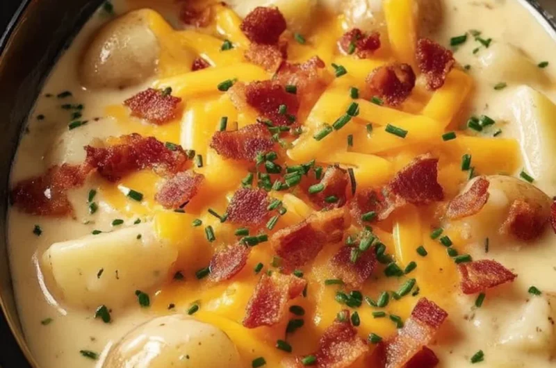 Delicious Crock Pot Crack Potato Soup with creamy potatoes and toppings