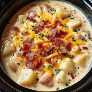 Delicious bowl of Crock Pot Crack Potato Soup topped with green onions and bacon