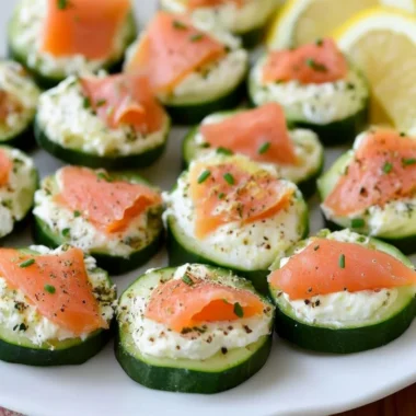 Cucumber smoked salmon bites served as a tasty appetizer