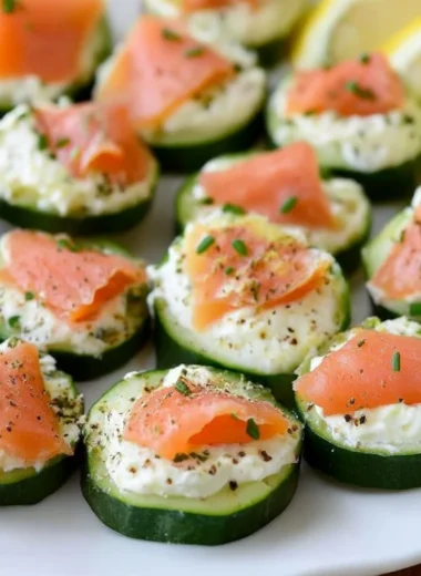 Cucumber smoked salmon bites served as a tasty appetizer