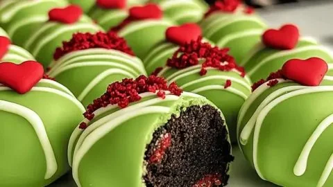 Delicious Grinch Oreo Balls decorated for a festive holiday treat.