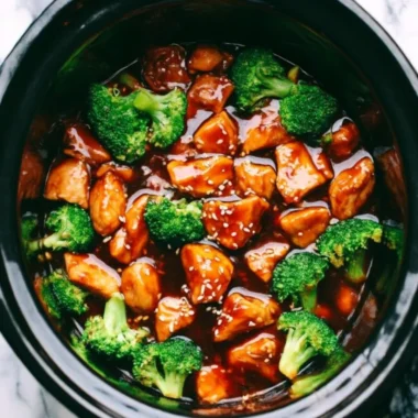 Delicious crockpot teriyaki chicken served with rice and vegetables