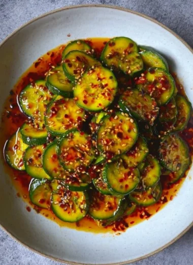 Bowl of easy Asian cucumber salad with fresh vegetables and dressing