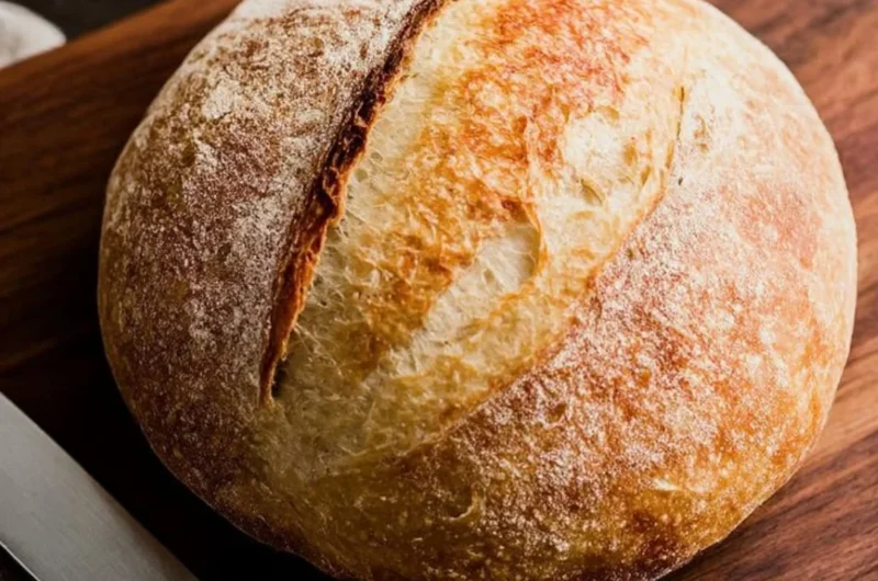 Homemade easy beginners sourdough bread fresh out of the oven