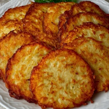 Delicious golden German potato pancakes served with applesauce