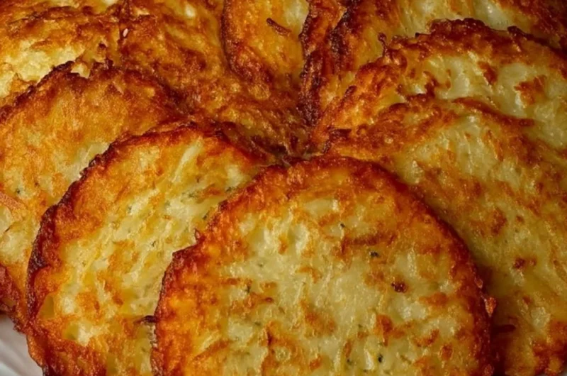 Delicious golden German potato pancakes served with applesauce