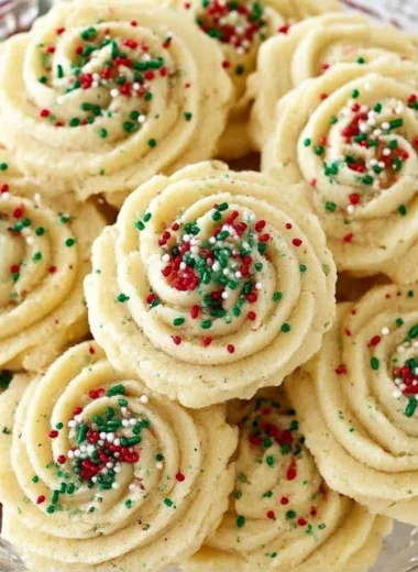 Delicious homemade holiday butter cookies on a festive plate