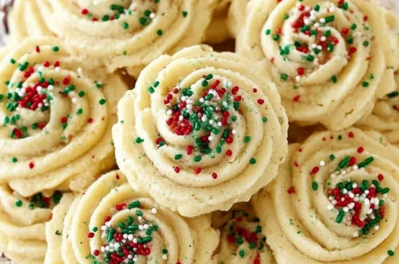 Delicious homemade holiday butter cookies on a festive plate