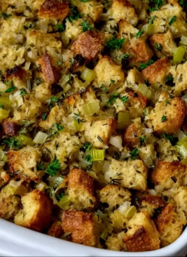 Delicious homemade stuffing prepared for a festive meal.
