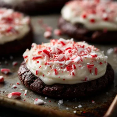 Delicious peppermint bark cookies decorated with crushed candy canes.