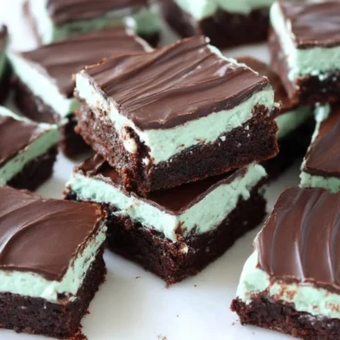 Deliciously rich mint brownies topped with a glossy chocolate layer