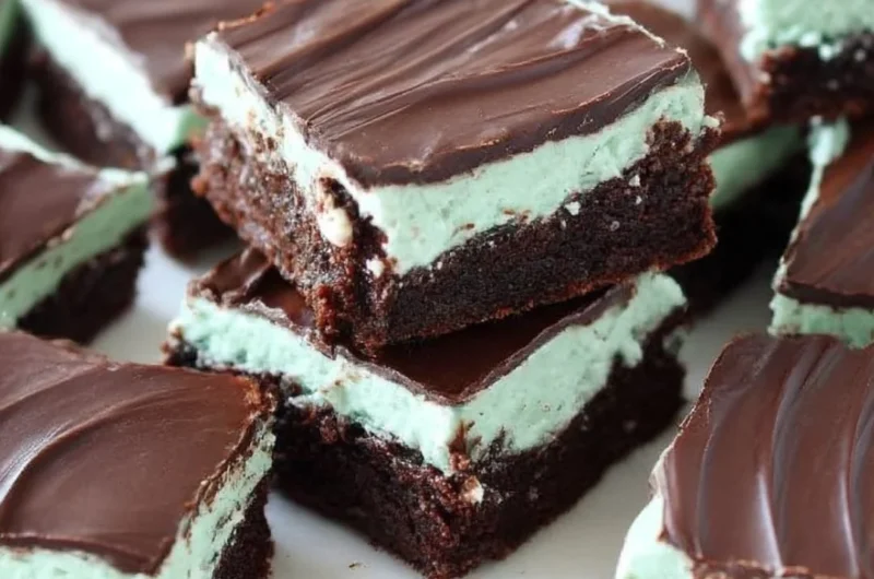 Deliciously rich mint brownies topped with a glossy chocolate layer