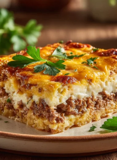 Delicious Sausage and Egg Casserole baked with vegetables and cheese.