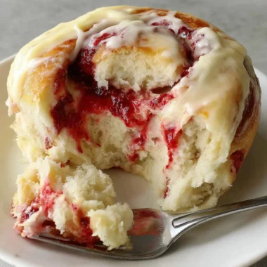 Freshly baked sourdough raspberry lemon rolls on a wooden table