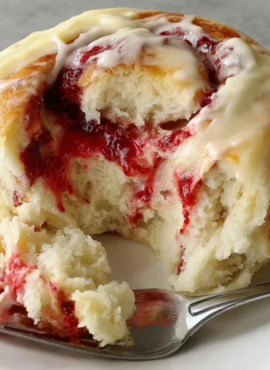 Freshly baked sourdough raspberry lemon rolls on a wooden table