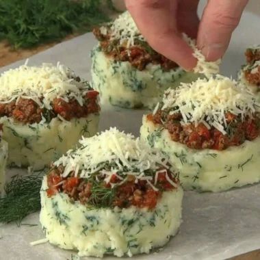 Stuffed mashed potato nests filled with savory ingredients