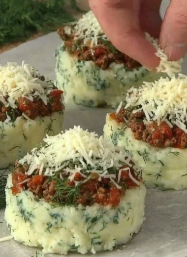 Stuffed mashed potato nests filled with savory ingredients