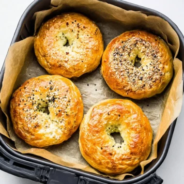 Air Fryer protein bagels fresh out of the kitchen, golden and nutritious