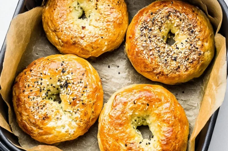 Air Fryer protein bagels fresh out of the kitchen, golden and nutritious