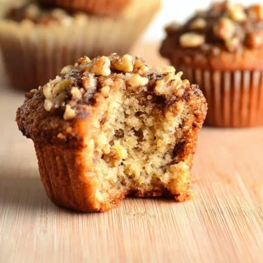 Freshly baked banana nut muffins on a rustic wooden table
