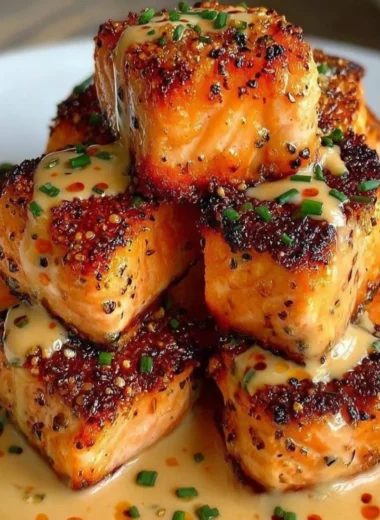 Crispy Bang Bang Salmon Bites served in a bowl with dipping sauce